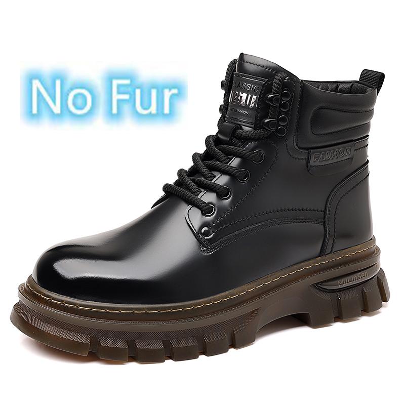 Hot Sale Men's PU Leather High Top Shoes Non-Slip Outdoor Motorcycle Boots Fashion Man Winter Ankle Boots Lace-Up Walking Botas