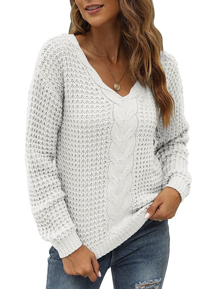 Damen Strickpullover mit langen Ärmeln, V-Ausschnitt, Oversized-Passform, einfarbig, luxuriös, entspannt sitzend, figurschmeichelnd und vielseitig einsetzbar