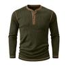 Men's Henry Neck Knit Long Sleeve T-Shirts Color Block Ribbed Casual Slim Fit Pullover Tops Autumn Winter Thermal Undershirts Men