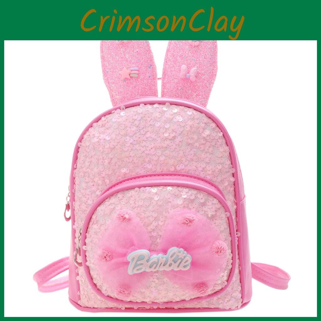Ear Rabbit Letter Bow Sequin Childrens Backpack Zipper Design Layered Storage