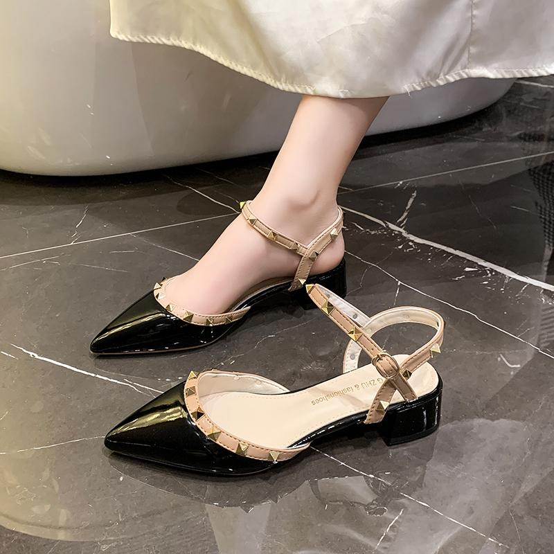 Fashion Women's Shoes Roman Fashion Rivet Sandals PUMPS Sexy Nightclub Stiletto Heels Patent-leather Metallic Rivet Hollow