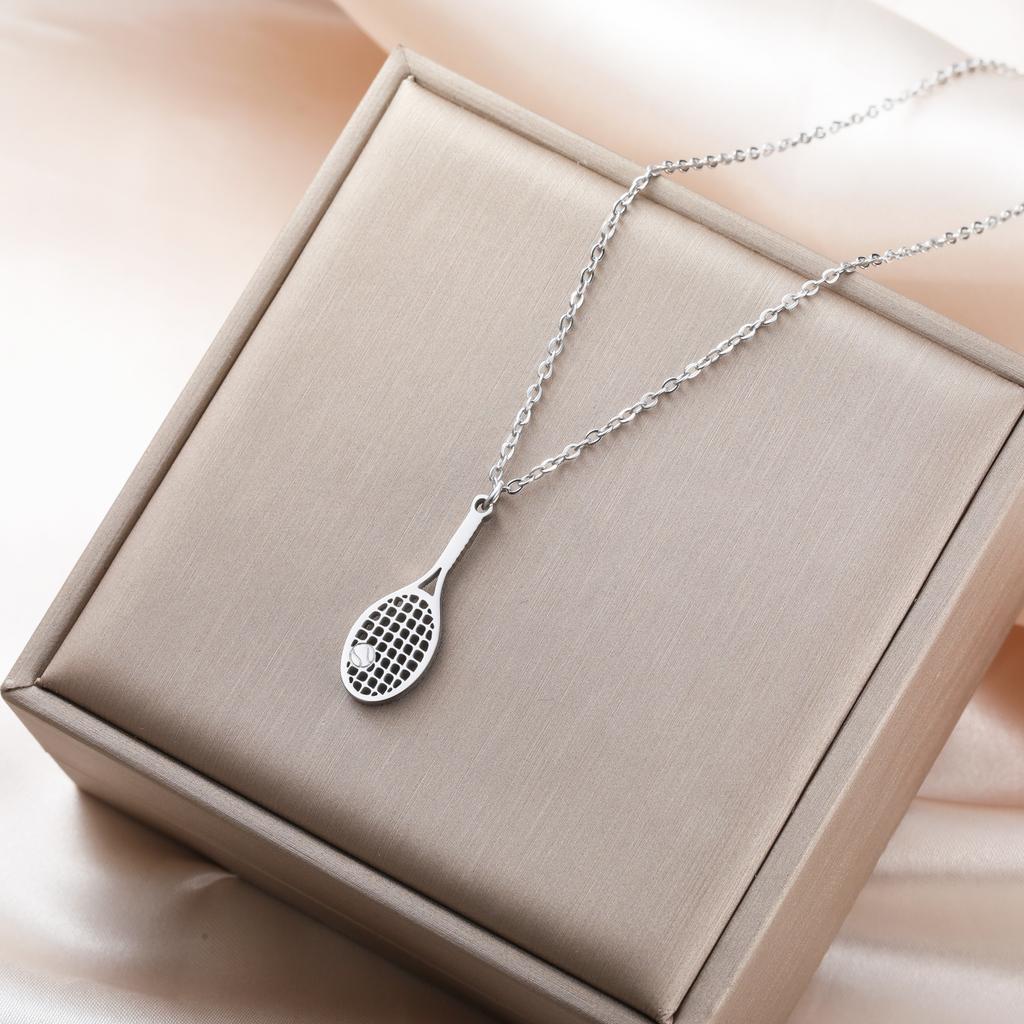 Sport Tennis Racket Pendant Women's Necklaces 2026 Stainless Steel Trendy Jewelry Gold Color Tennis Ball Necklaces Birthday Gift