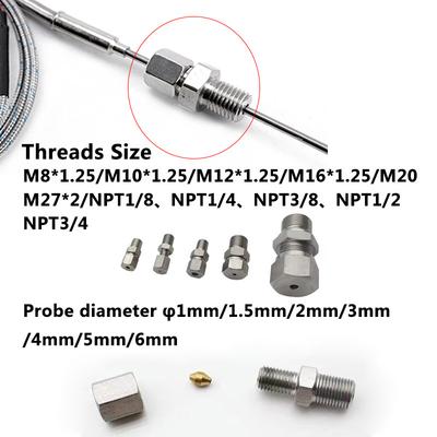1100 Degree K/PT100 Type Ungrounded 1mm-6mm/Threads Size M8*1.25/M10*1.25 Controller Sheathed Thermocouple Temperature Sensor