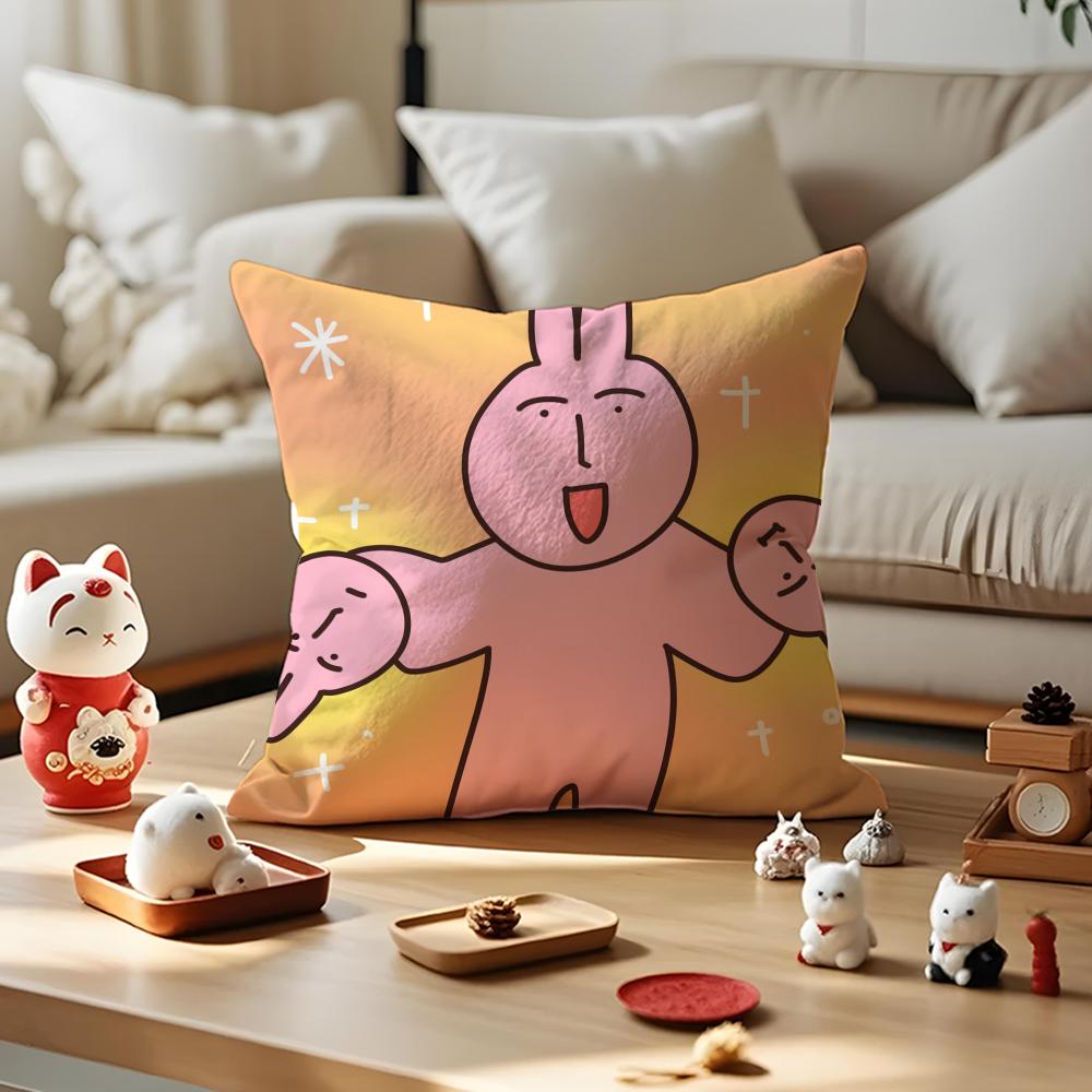 Pink Bunny Cue Cushion Cover Anti-dustmite Pillowcase Invisible Zipper Silky Short Plush Sofa Cushion Cover