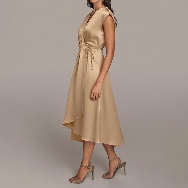 2025 Sommer Elegantes ärmelloses Satin-Abend-Hochzeitskleid