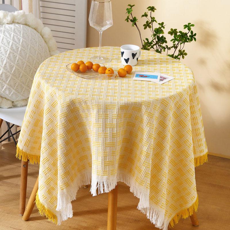 Small Round Table Coffee Table Cloth Ins White Tablecloth Light Luxury High-End Simple Birthday Arrangement Cotton And Linen Bedside Table Cover Cloth