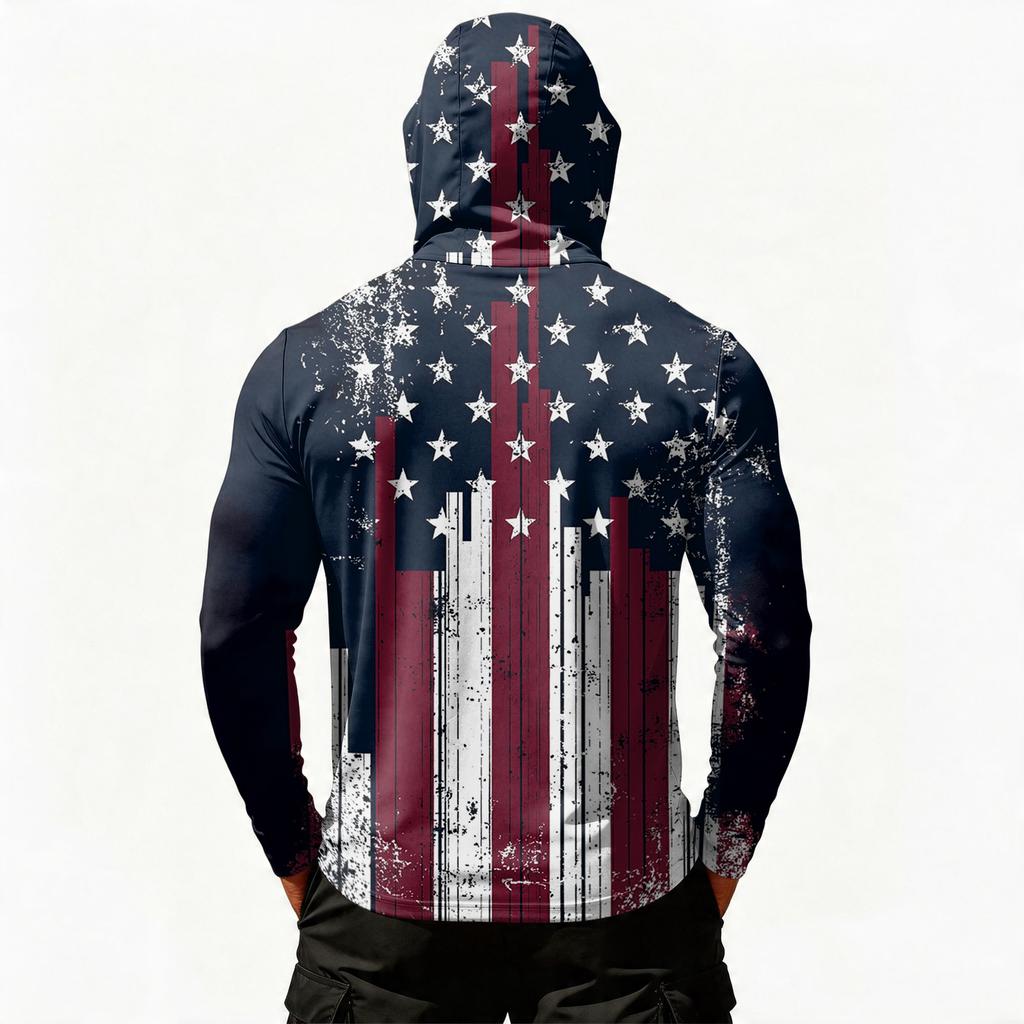 Top Casual de Manga Larga con Capucha para Hombre con Estampado de Bandera del Día de la Independencia Ligero Pulóver para Actividades al Aire Libre