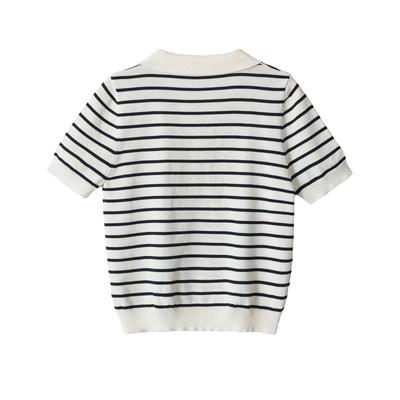 European and American Style New Women's Fashionable Casual Striped Short-sleeve Knit Polo Shirt 5755057