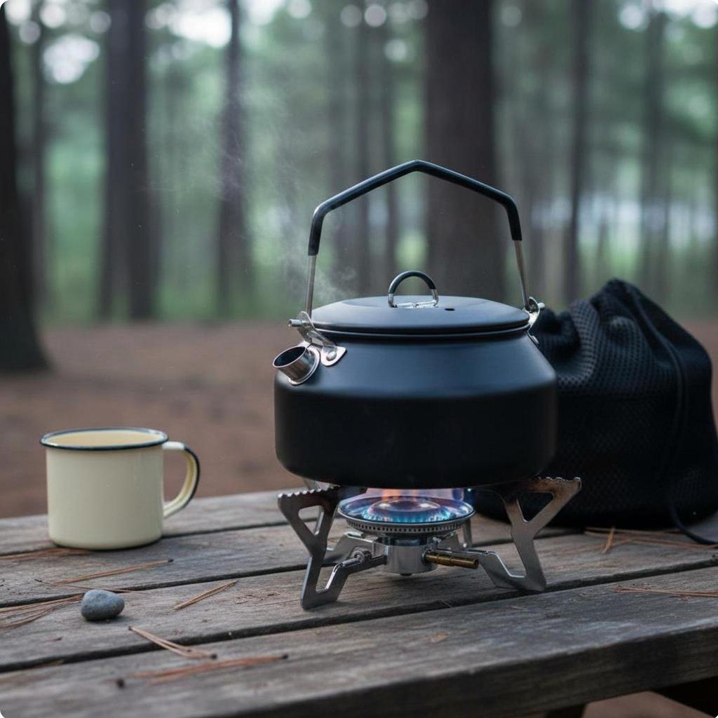 1L Hiking Kettle 304 Stainless Steel Camping Folding Handle Portable Water Boiler for