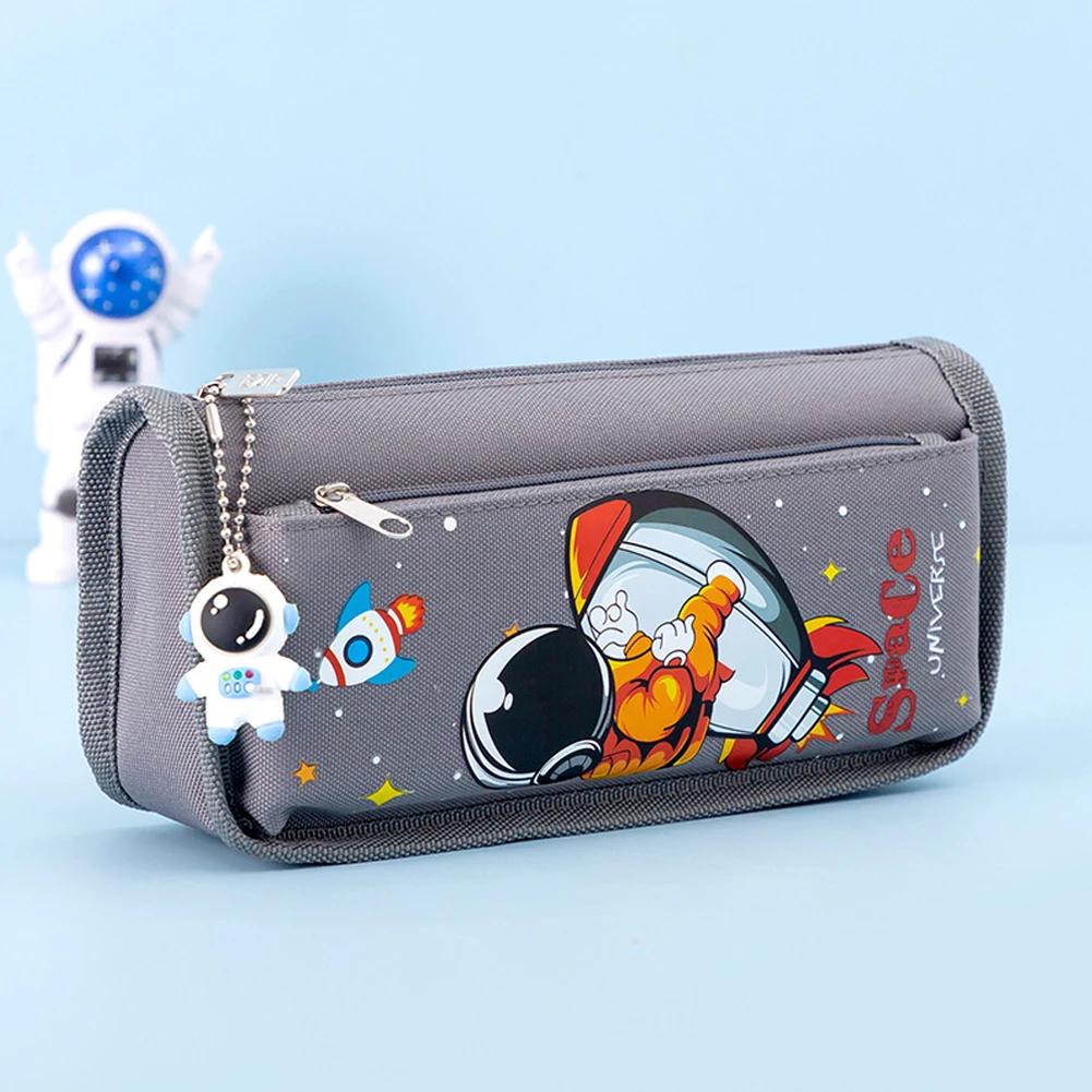Cartoon Space Astronaut Pencil Case Large Capacity Canvas Pencil Bag Kids School Office Supplies Student Cartoon Stationery Bag