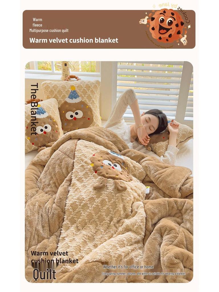 Winter Cartoon Kissen & Decke Kombi: Niedlich, Verdickt, Doppelte Verwendung für Auto oder Zuhause