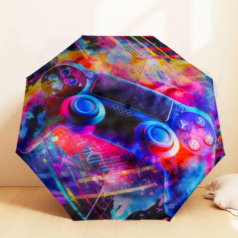 1pc Gamepad Watercolor Pattern Umbrella Design Automatic Opening and Closing Umbrella, High-quality Travel Umbrella,  c1128151