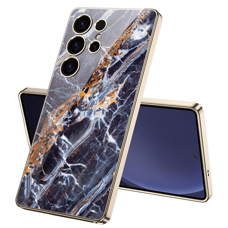 Marble Mobile Phone Case Suitable for Samsung S25 Ultra Glass Case Simple Style Men and Women Fashion Electroplated PC Hard