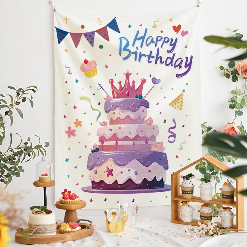 Newins Birthday Cake Velvet Wall Hanging for Dorm or Bedroom
