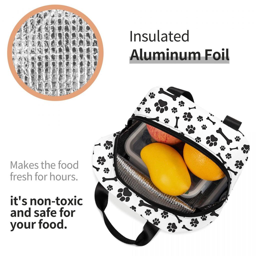 Colorful Dog Paw Print Insulated Lunch Bag for Women Kids Portable Food Boxes Thermal Lunch Box Tote