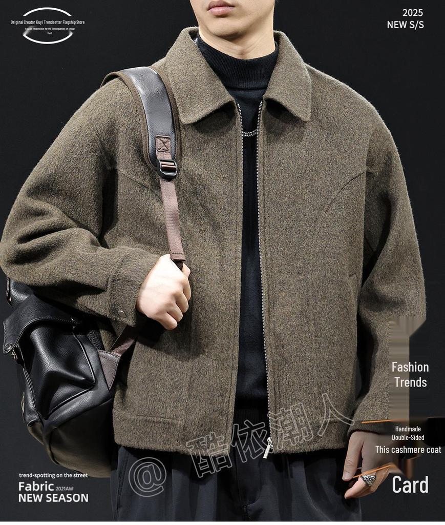 Men's American Style Heavyweight Wool Cashmere Jacket - Double-faced, Thickened, High-end, Plus Size Casual Outerwear for 2025.