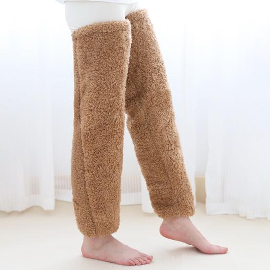 Fuzzy Thigh-High Socks Fluffy Leg Warmers Thickened Plush Over The Knee Socks with Sole Holes for Winter Home Lounging Sleeping