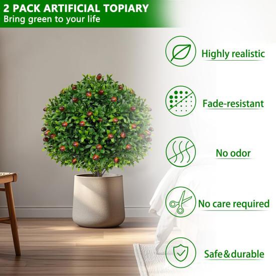 Artificial Topiary Ball with Lavender Flowers 16 Inches UV Resistant Faux