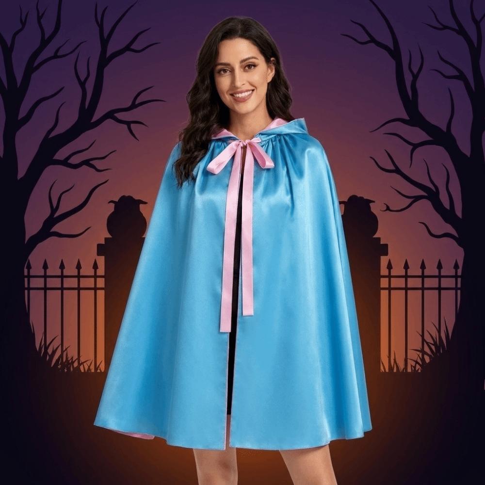 Blue Pink Gothic Costume Cape Solid Color Hooded Cape Cute Halloween Cloak Halloween