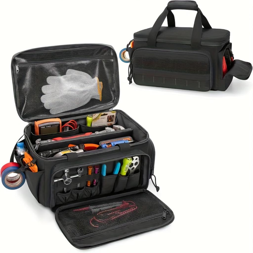 Heavy Duty Fabric Tool Backpack, 14 Inch Large Capacity With Reinforced Pockets For Electrician Construction Worker Durable Working Storage Bag