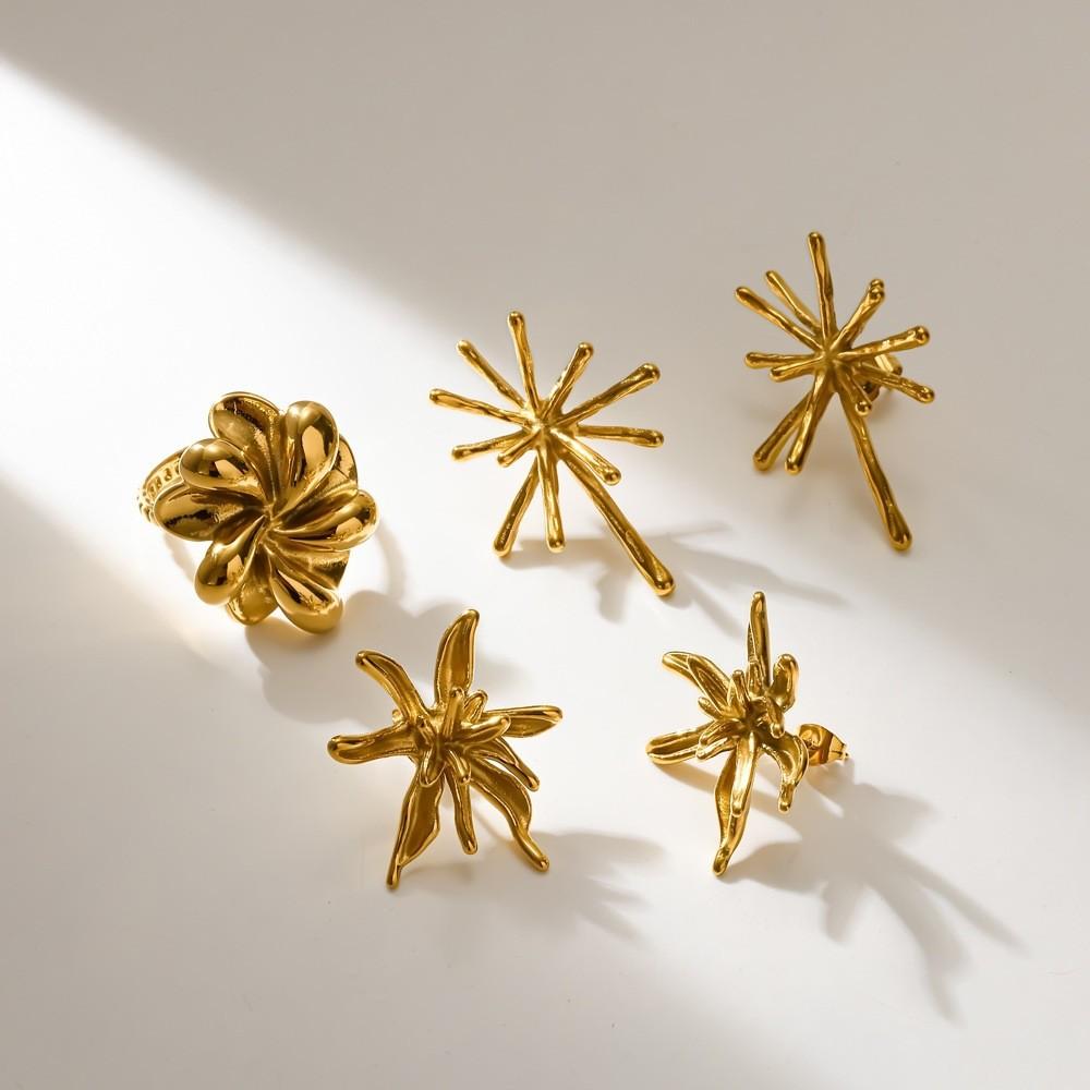 Minimalist Titanium Flower Earrings With 18k Gold Finish For Women