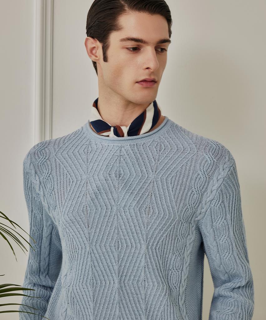 THEKNITCOMPANY (M) Abis Linen Aran Cable Crewneck 3 Colors