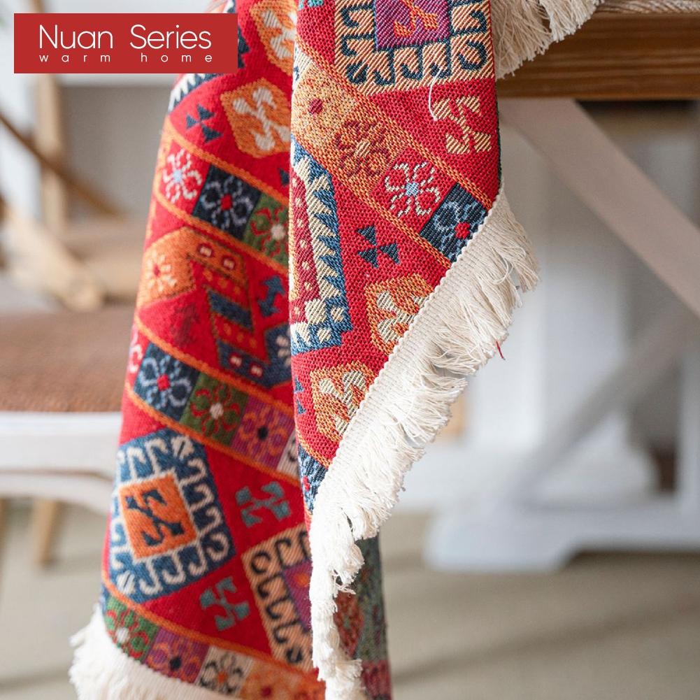 1PC Nuan Series Artistic Jacquard Romantic Style Polyester Tablecloth with Tassels for Dining Table Coffee Table Makeup Table Home Decor