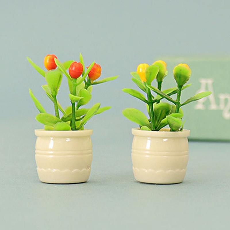 10Pcs 1/12 Dollhouse Flower Plant Potted Model Dollhouse Mini Garden Decoration Dolls House Accessories Micro Landscape Ornament