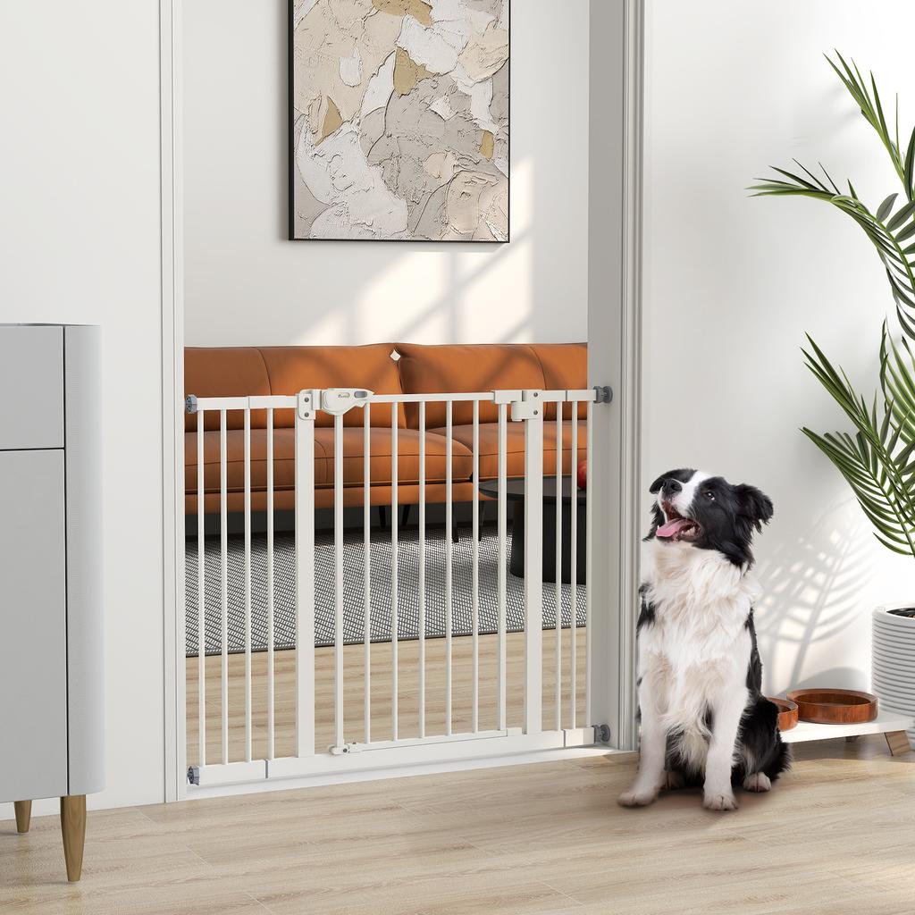 Adjustable Dog Gate Up To 100 Cm Without Screws with 2 Extensions and Height 72 Cm, White