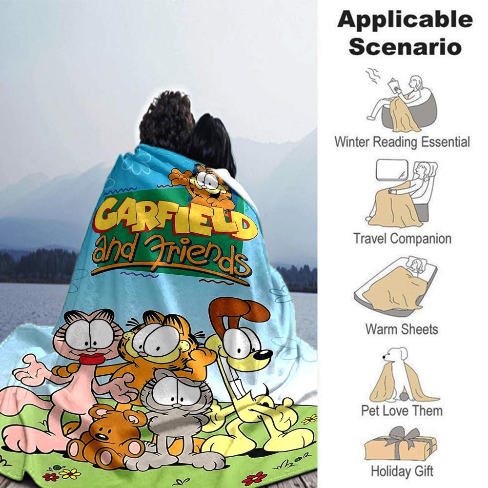 Garfield'S Colorful Friends Flannel Blanket Super Soft Warm Cozy Blanket For Sofa Bed Office Travel Allseason Home Decor Gift