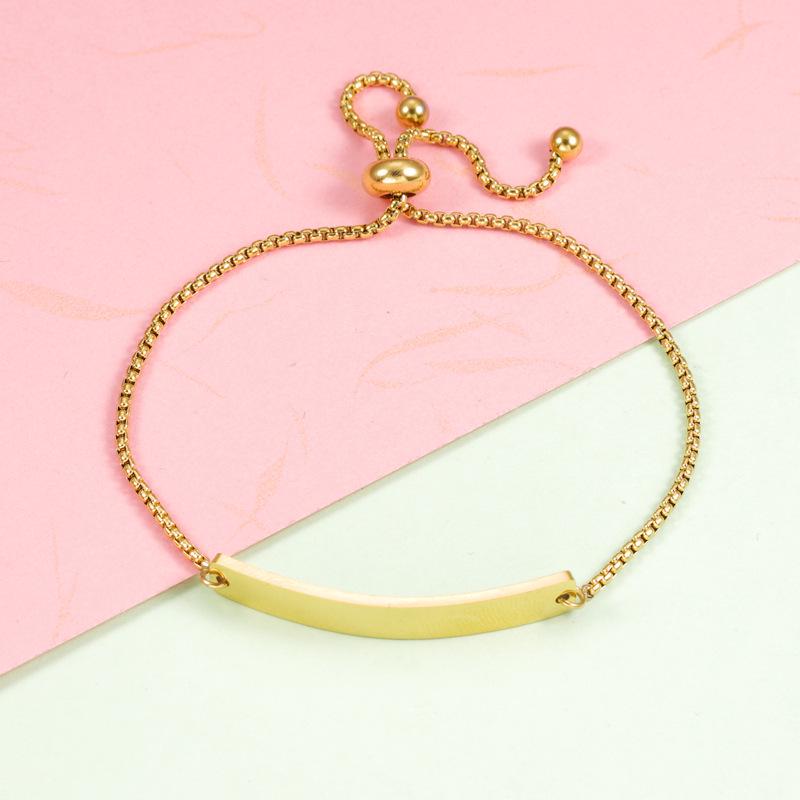 Mirror Titanium Steel Long Rectangular Engravable Bracelet with Adjustable Box Chain