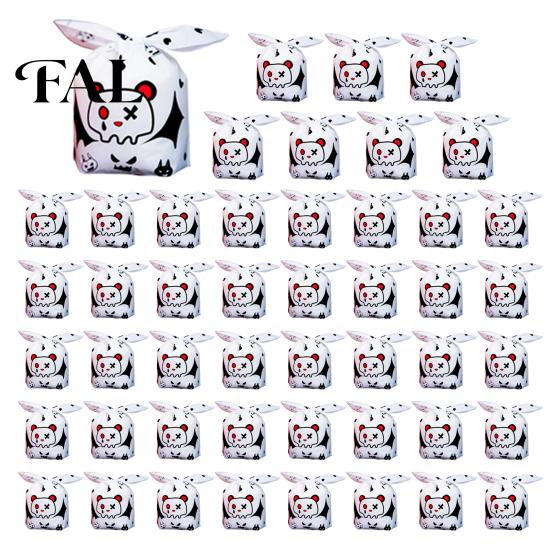 Halloween Candy Bags 48 Pcs Bags, Kids Trick or Treat Goodie Cute Rabbit Decorative Pouches for Dessert Shops Ear Small Plastic Gift Cookie,