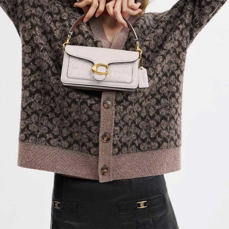 COACH Tabby 20 embossed classic presbyopic flap logo lock hardware buckle patent leather hand shoulder bag small women's white