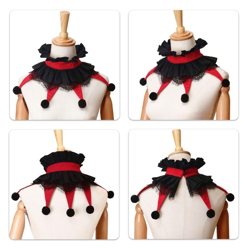 Guler Costum cu Volane pentru Adulți Accesoriu Petrecere Roșu și Negru pentru Halloween Cosplay Fotografii și Îmbrăcăminte Tematică
