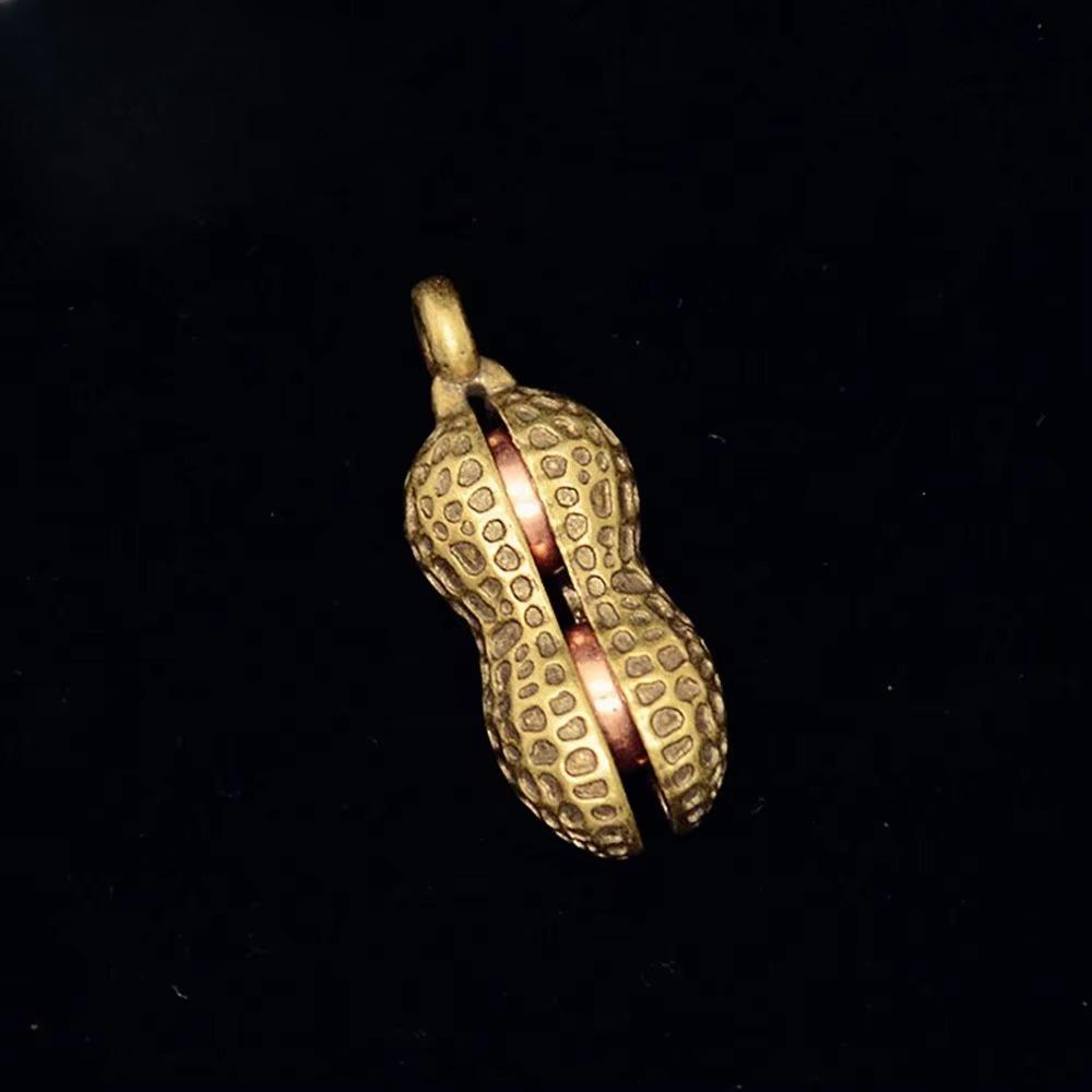 2pcs Vintage Brass Peanut Sculpture Biomimetic Ornament Creative Craft Gift Diy Keychain Pendant Decor