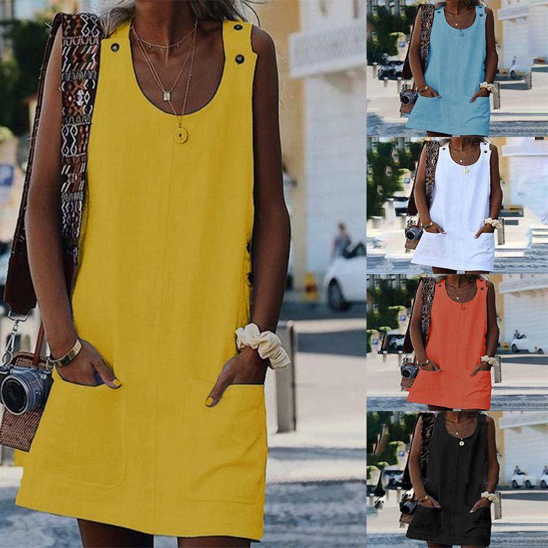 Sexy Women V Neck Sleeveless Pocket Blouse Shirt  Evening Party Beach Mini Dress
