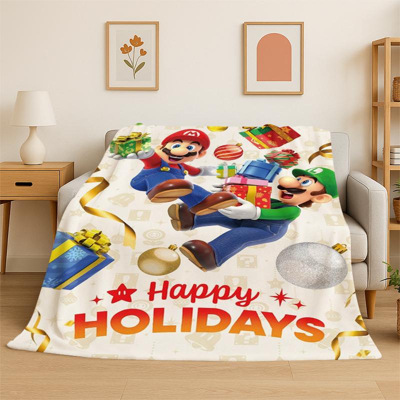 Cartoon M-Mario Bros Game Flannel Blanket Soft Warm Throw Blanket for Bedroom Living Room Bed Travel Camping Picnic Gift Kids 75x90cm