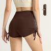 Hot Style Ruched Peach Yoga Shorts - Tight, Drawstring, No T-Line, Three-Point Design