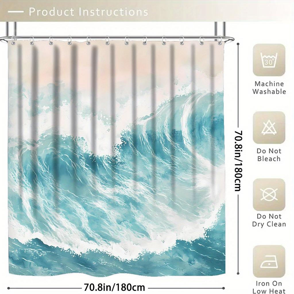 4pcs Luxury abstract Ocean Wave Waterproof Shower Curtain Set Decorative Bathroom Set Non-Slip Carpet Toilet Cover Bath Mat And 12 Hooks