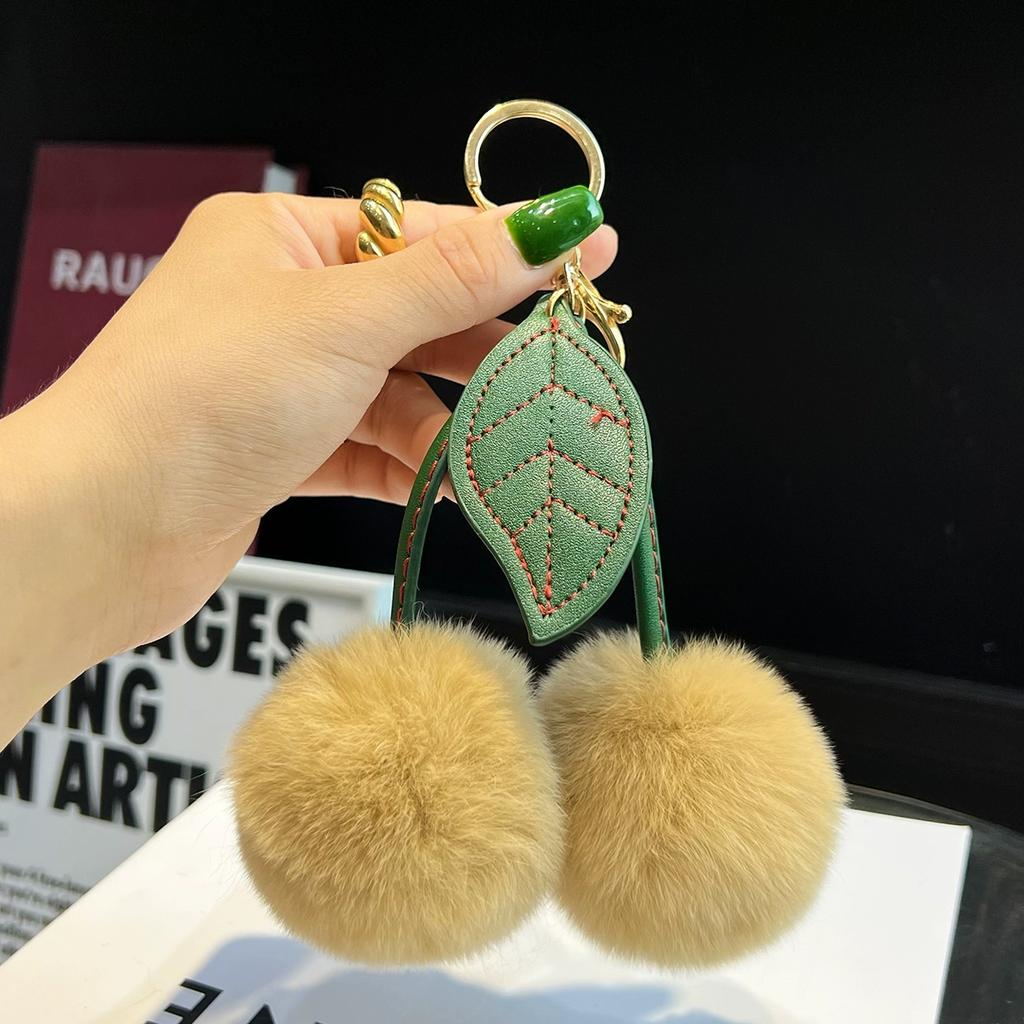 Echtes Rexkaninchenfell Kirsch Auto Schlüsselanhänger Anhänger Internet-Berühmtheiten Ins Niedlicher Pompon Taschenanhänger Geburtstagsgeschenk