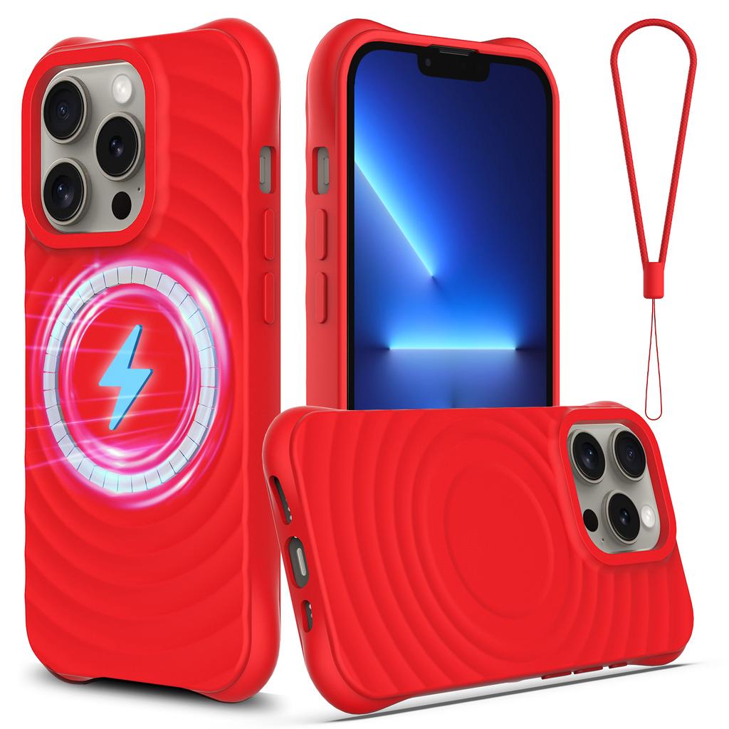 For iPhone 13 Pro Max Magnetic Case Textured Liquid Silicone Phone Case with Strap