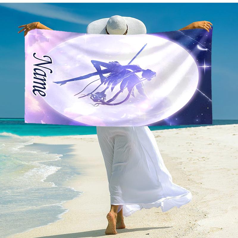 Personalized customized proof beach towel with Sailor Moon pattern - soft, absorbent,quick-drying,perfect swimming,camping&bathing