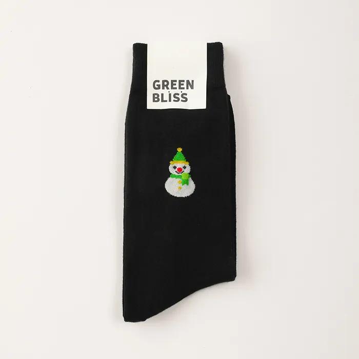Snowman Black. Soft Organic Non-compression Illustrated Socks