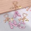 Cute  Bling Keychain A To Z Initial Letter Love Heart Star Pink For Women Girls Bag Cup Pendant Key Chain Accessories