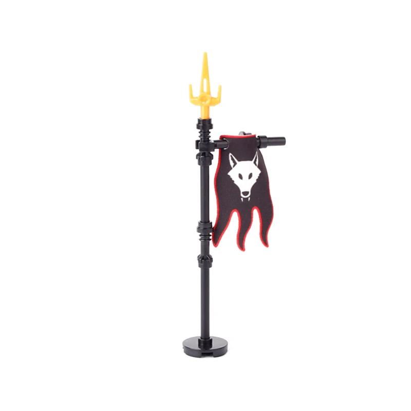 Medieval Army Empire Flag and Flagpole Set - Knight Building Blocks with Cloak and Weapon Bricks