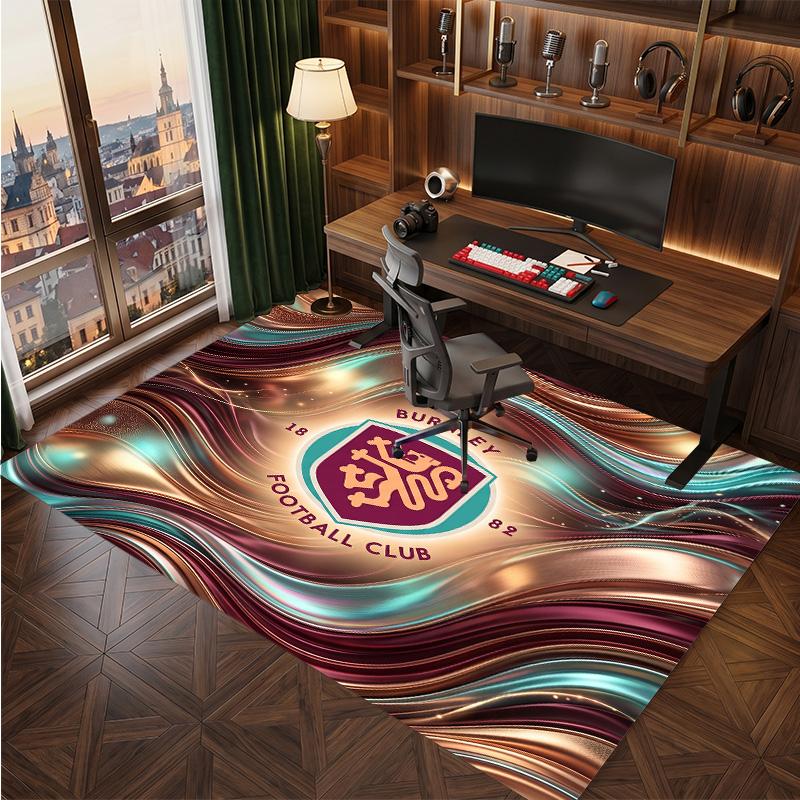 Burnley Football Print Crystal Velvet Rug, Comfortable Water Absorbent Non Slip Indoor Floor Carpet