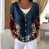 Damemote Langermet Christmas Snowman Snowflake Print Jakke Cardigan