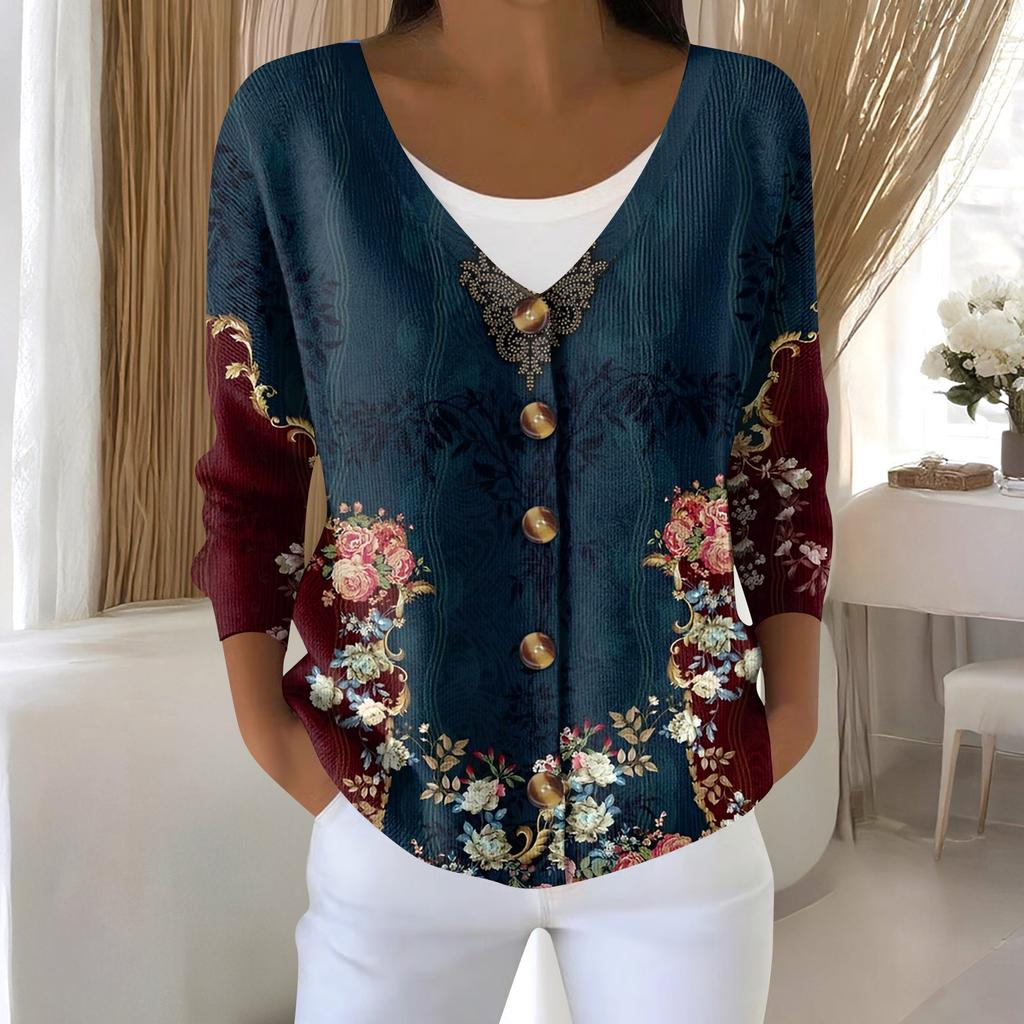 Damemote Langermet Christmas Snowman Snowflake Print Jakke Cardigan