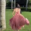 Beautiful Dopamine Vacation Dress Summer Backless Design Sweet Pink High Waist Seaside Dress