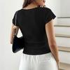 Women's Short Sleeve Lace Trim Three-Button Blouse with - Versatile Casual Summer Top for Daily Wear, , and Parties